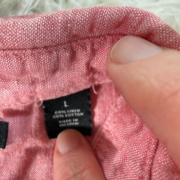 Perry Ellis Mens Washable Linen Blend Short Sleeve Button Down Shirt Pink Large - Picture 4 of 11